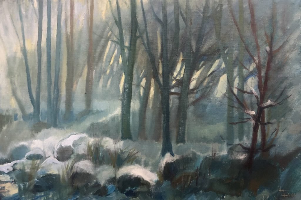 Swedish painting Woodland with Snow Hildegard Falk